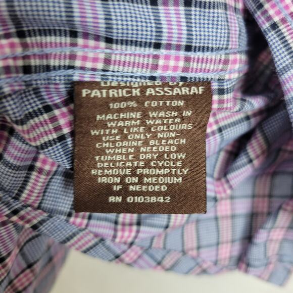 Toscano Mens Shirt Size Medium Blue Pink Plaid Button Down Long Sleeve Collared - Picture 5 of 7